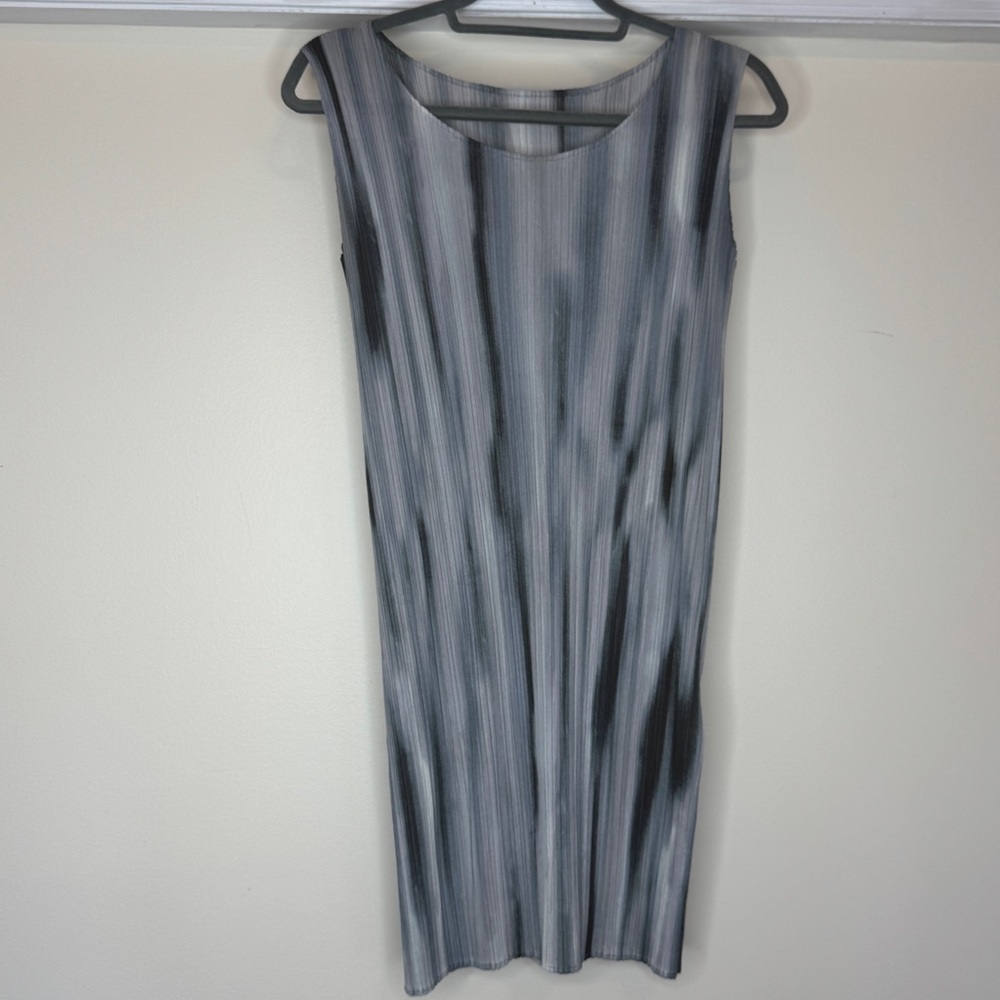 Issey Miyake Gray Striped Mini Dress